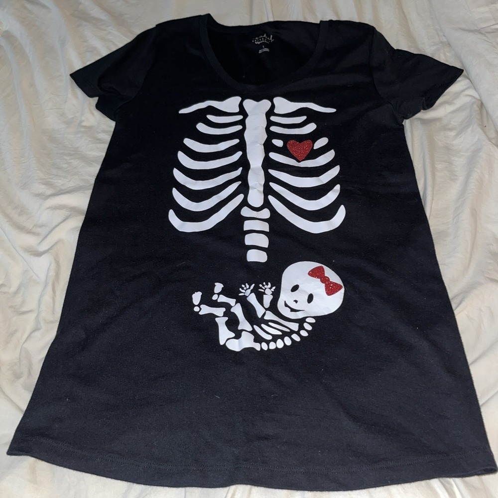 Halloween Maternity shirts size large Skeleton‎ Graphics Black